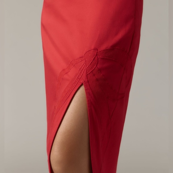 Anthropologie Maeve Red Bow Embroidered Midi Pencil Skirt Size M - Picture 3 of 14
